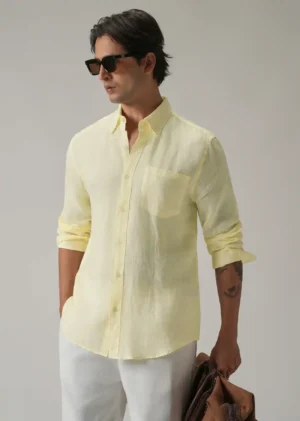 Executive Linen Luxe – Pastel Yellow Men's Shirt
