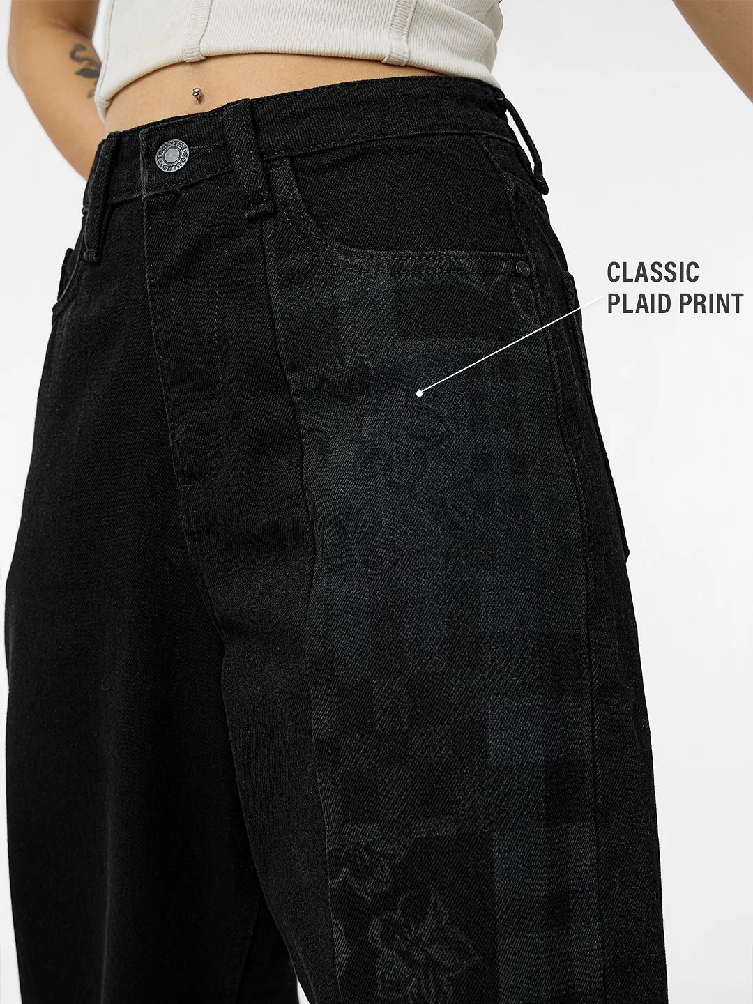 Black Wide-Leg Jeans with Artistic Patchwork – Bold Style Meets Street Chic - Image 3