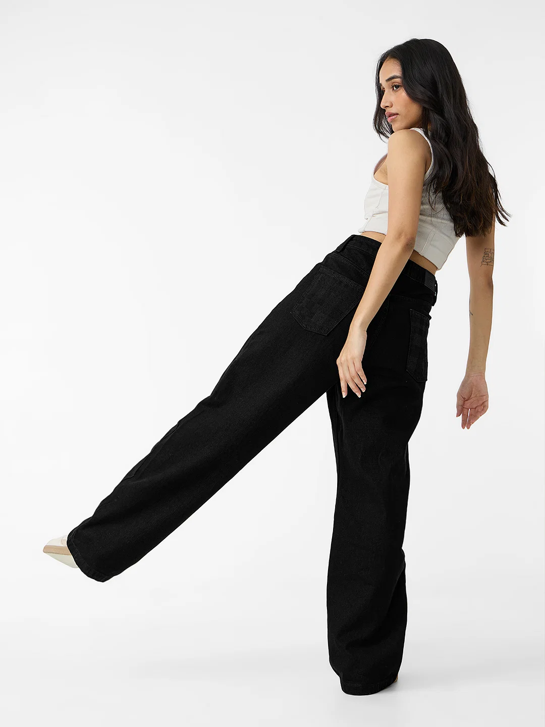 Black Wide-Leg Jeans with Artistic Patchwork – Bold Style Meets Street Chic