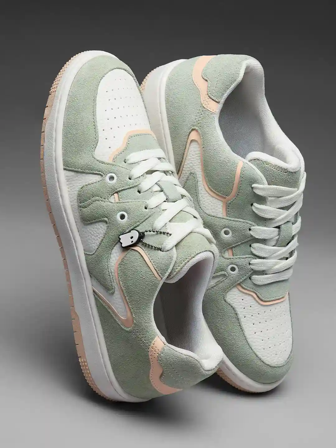 Girls' Soft Green & Peach Sneakers – Whimsical Style with Everyday Comfort