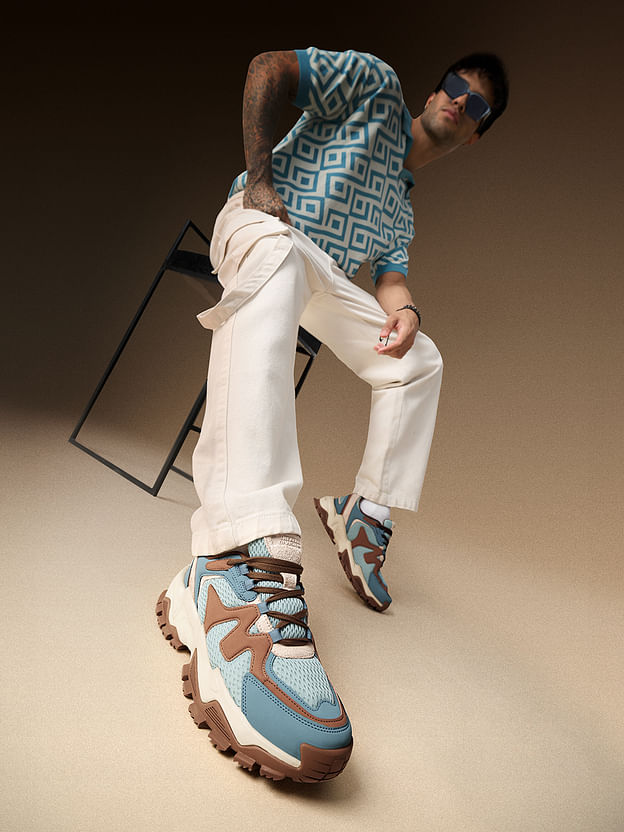 Men’s Blue & Brown Chunky Sneakers with Breathable Mesh and Cushioned Insoles - Image 8