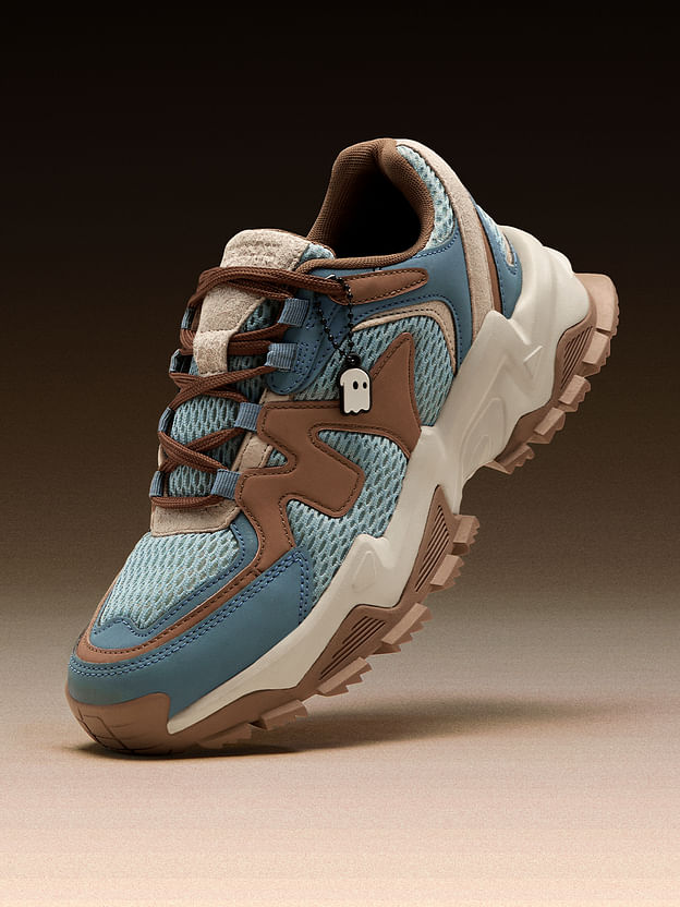 Men’s Blue & Brown Chunky Sneakers with Breathable Mesh and Cushioned Insoles