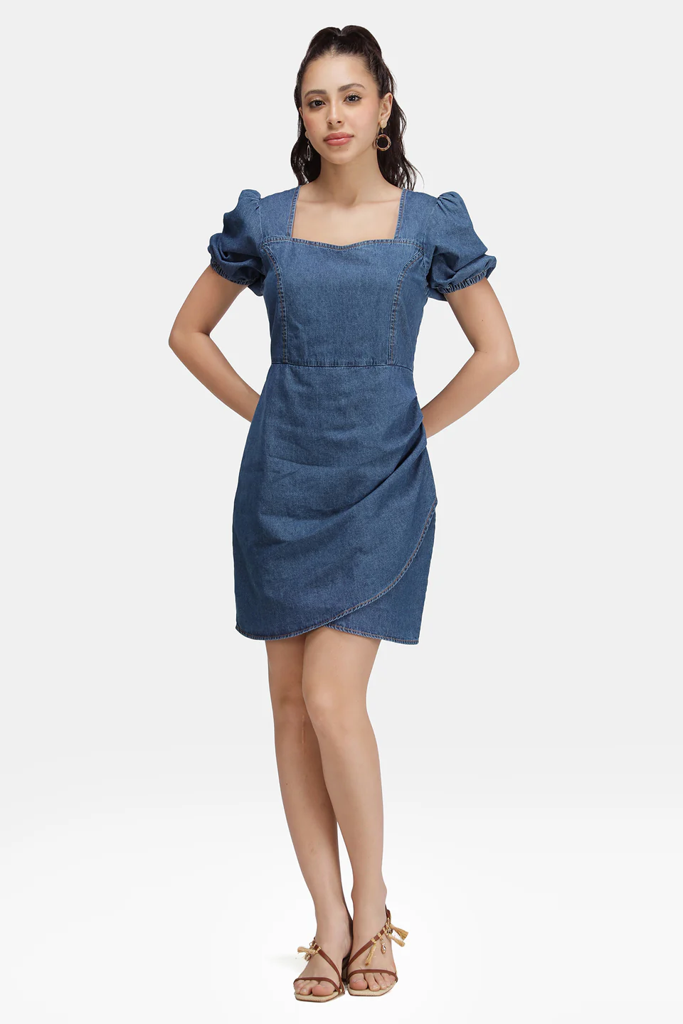 Blue-Chip Tulip Wrap Denim Mini Dress - Image 2