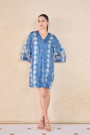 Light Blue Embroidered Wrap Dress – Western Chic with Artisanal Grace