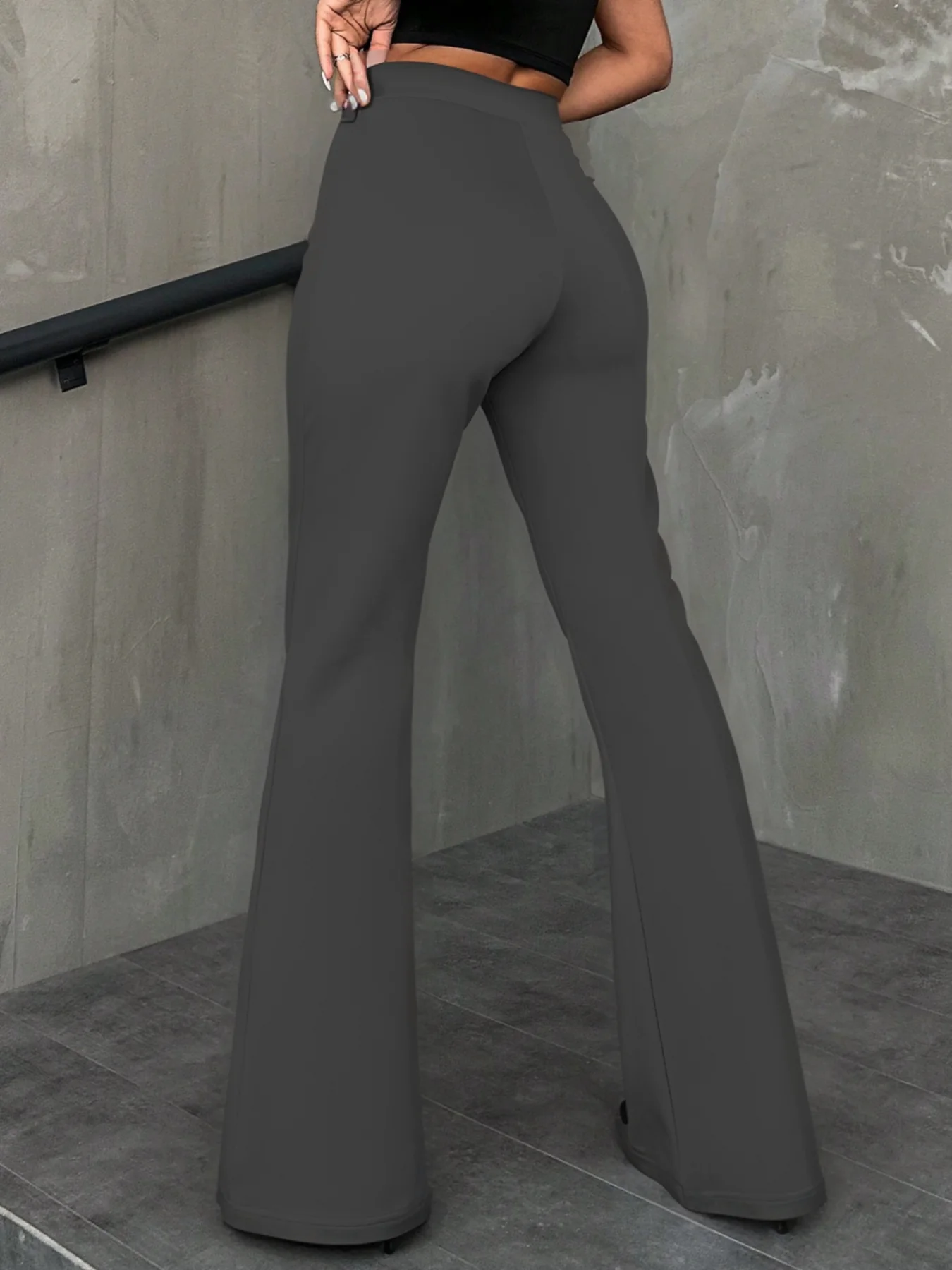 Charcoal Flare High-Waisted Trousers – Elegance in Motion - Image 2