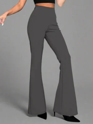 Charcoal Flare High-Waisted Trousers – Elegance in Motion