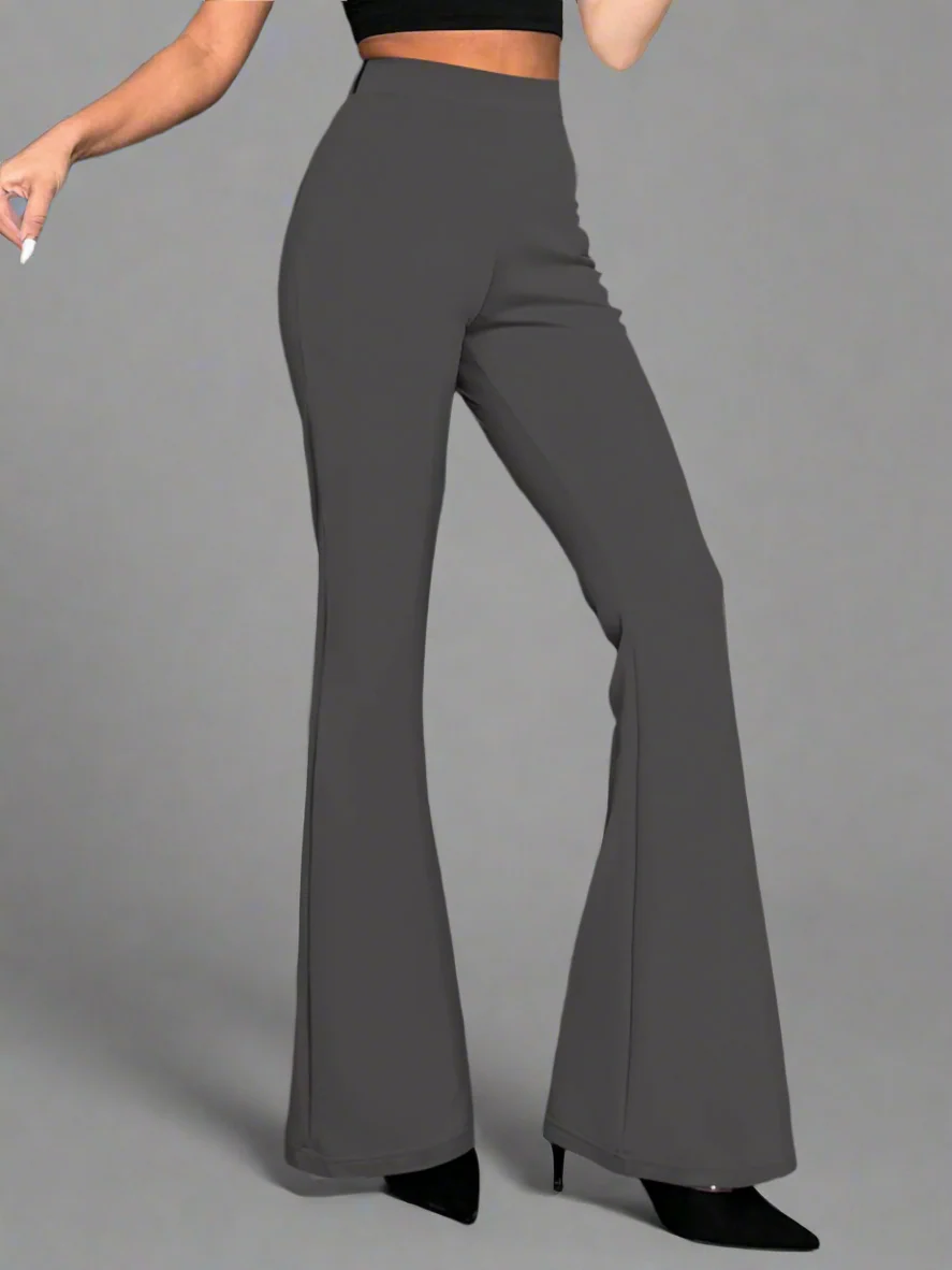 Charcoal Flare High-Waisted Trousers – Elegance in Motion