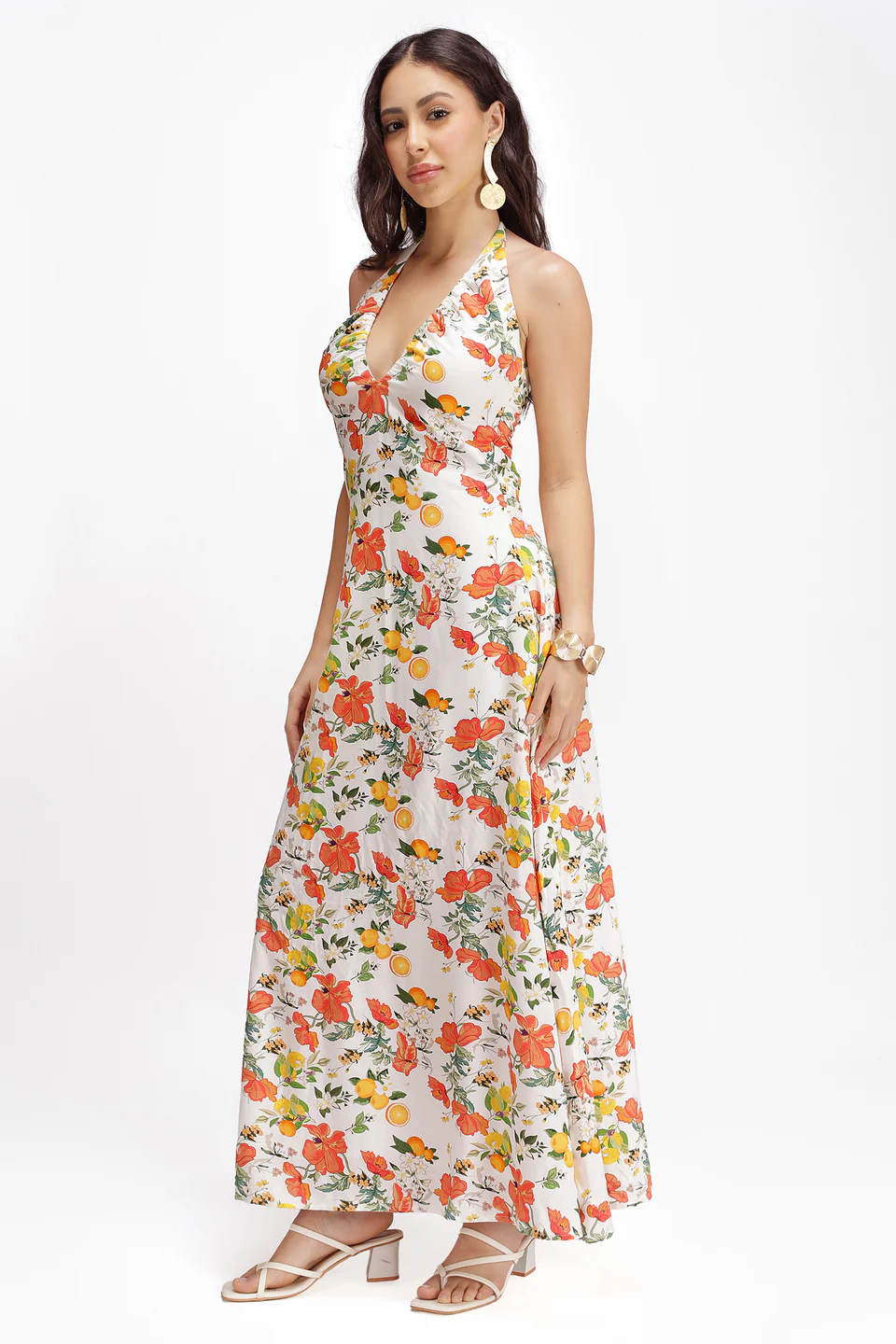 Riviera Citrus Halter Maxi Dress – Sunset Garden - Image 3
