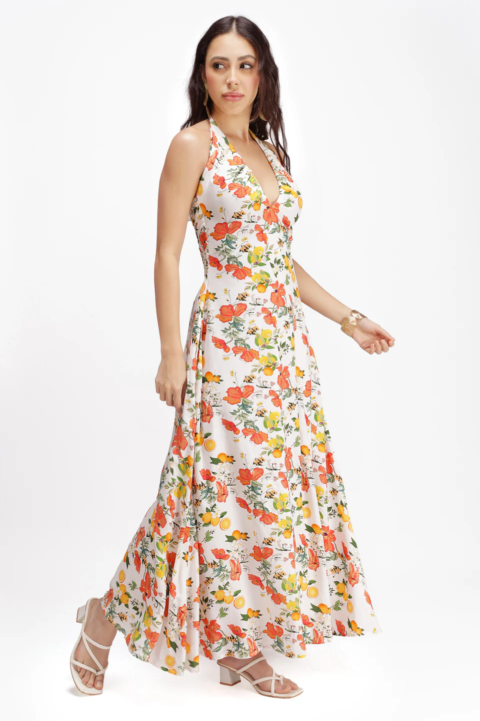 Riviera Citrus Halter Maxi Dress – Sunset Garden - Image 4