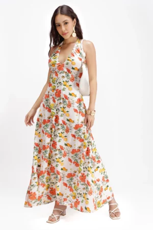 Riviera Citrus Halter Maxi Dress – Sunset Garden