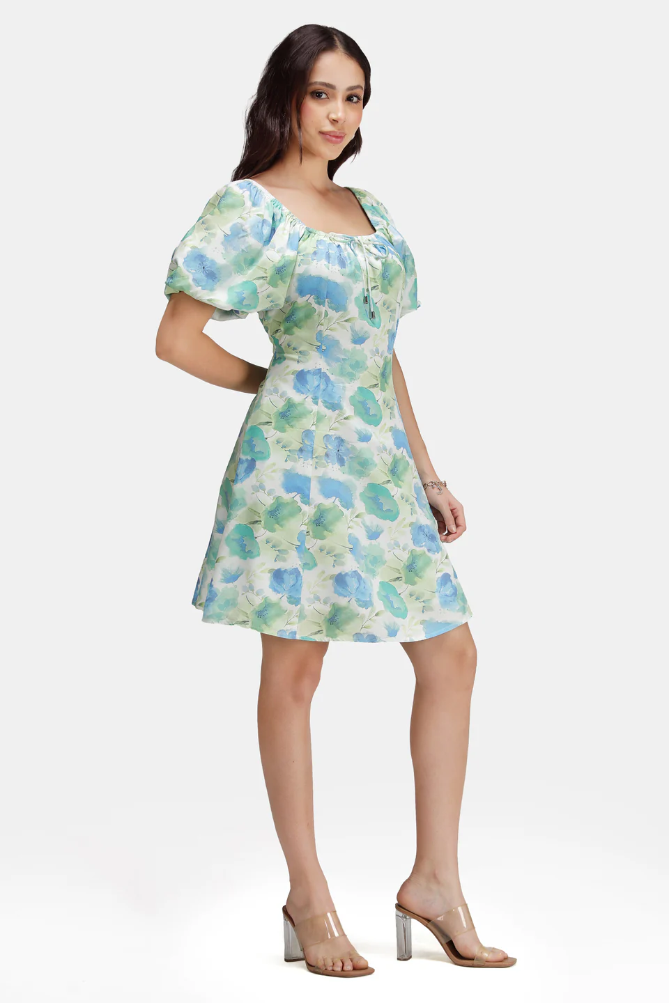 Liquid Bloom Puff-Sleeve Fit & Flare Mini Dress - Image 5