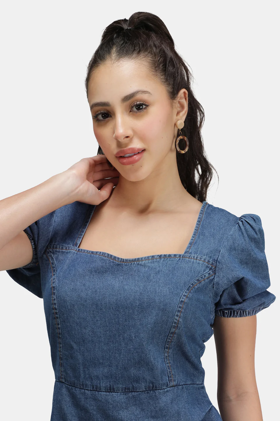 Blue-Chip Tulip Wrap Denim Mini Dress - Image 4