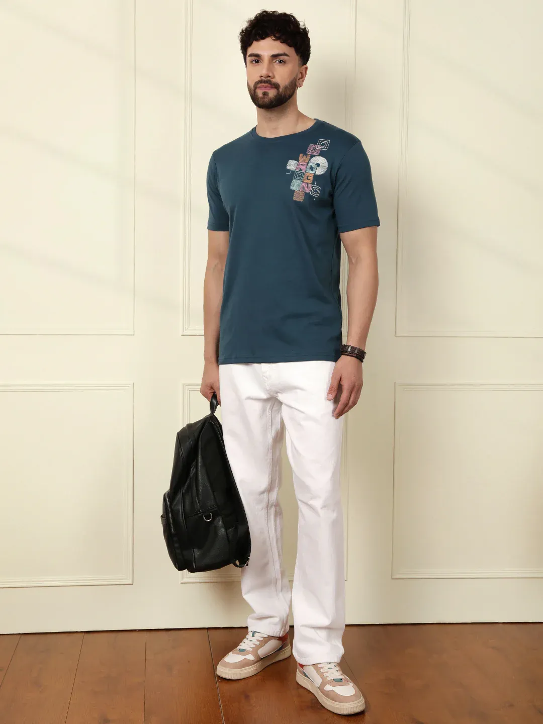 Men’s Blue T-Shirt with Multi-Colored “WRONG” Embroidery - Image 2