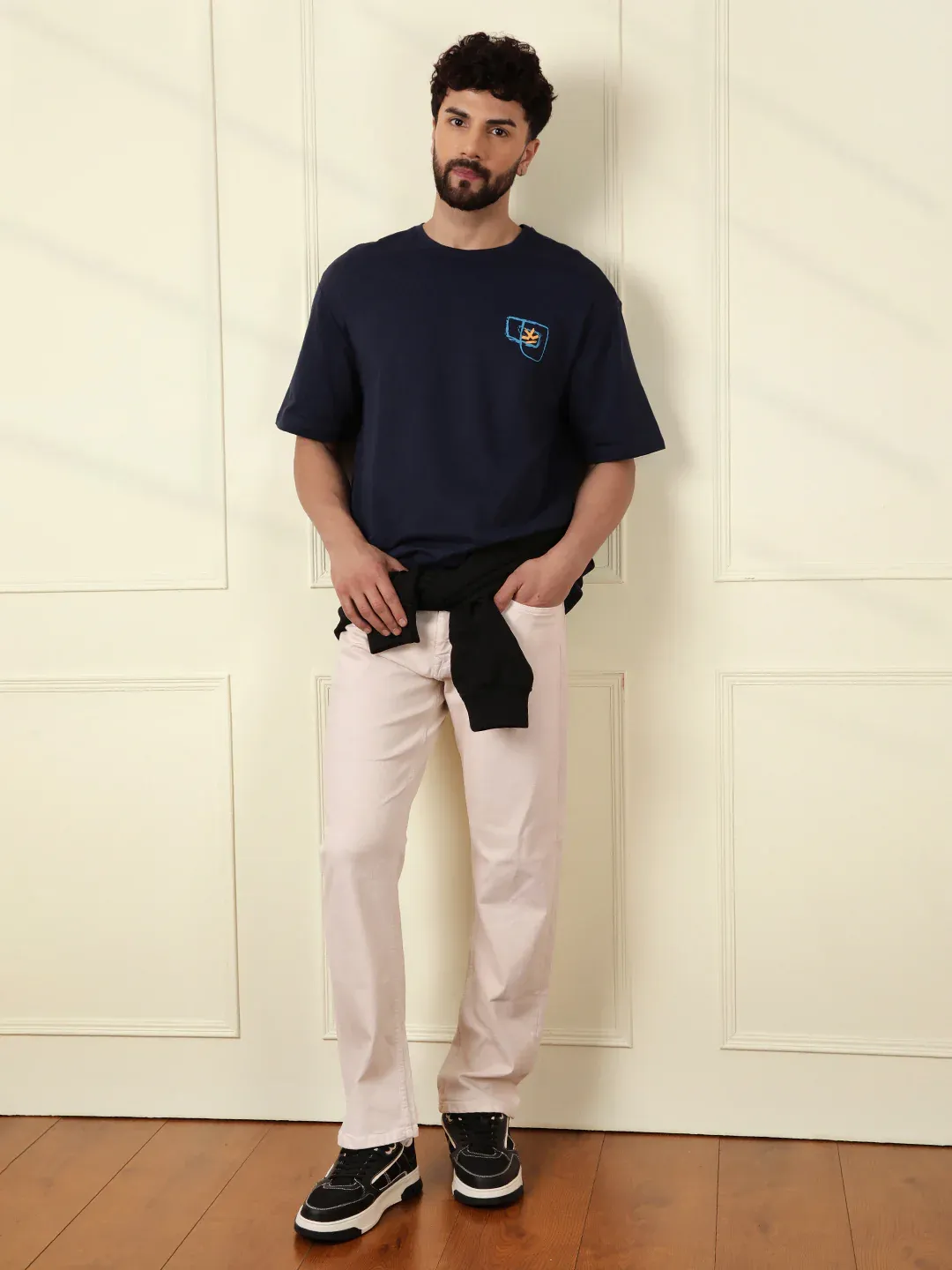 Men’s Navy Blue Minimal Embroidered T-Shirt - Image 3