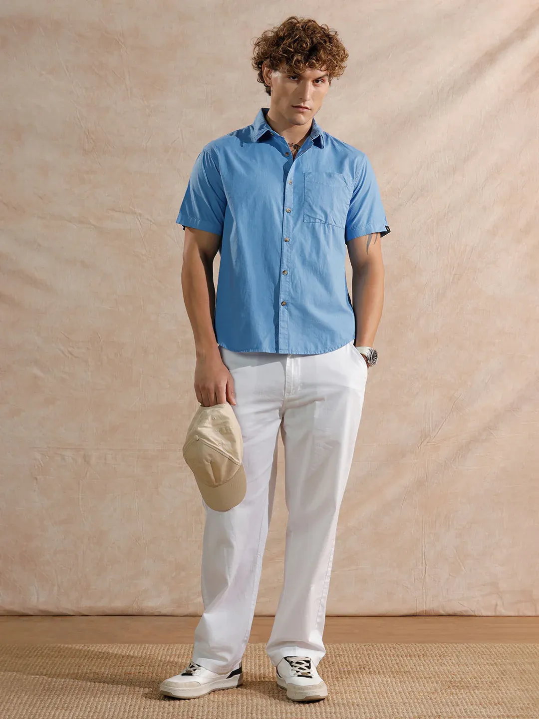 Men’s Sky Blue Casual Short Sleeve Shirt - Image 2