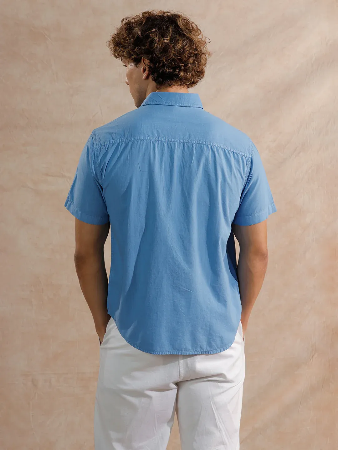 Men’s Sky Blue Casual Short Sleeve Shirt - Image 3