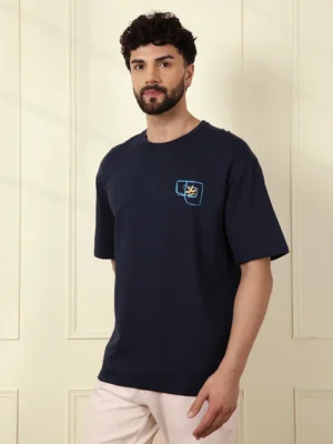 Men’s Navy Blue Minimal Embroidered T-Shirt