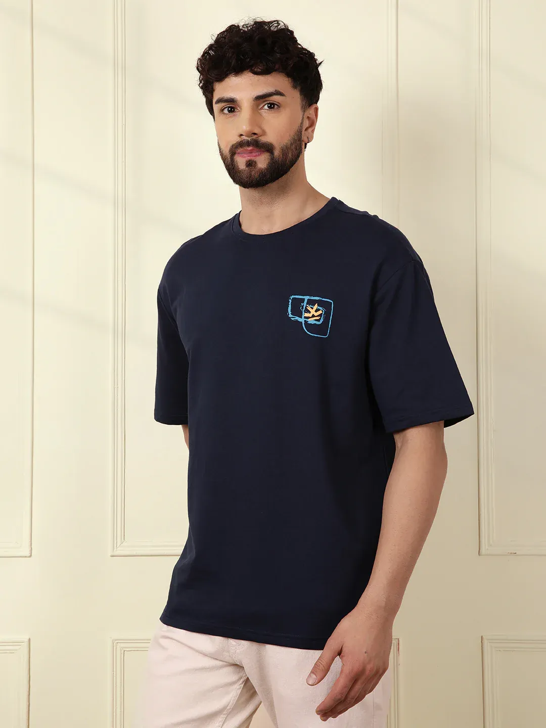 Men’s Navy Blue Minimal Embroidered T-Shirt