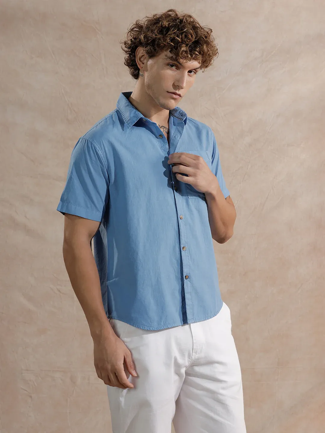 Men’s Sky Blue Casual Short Sleeve Shirt - Image 4