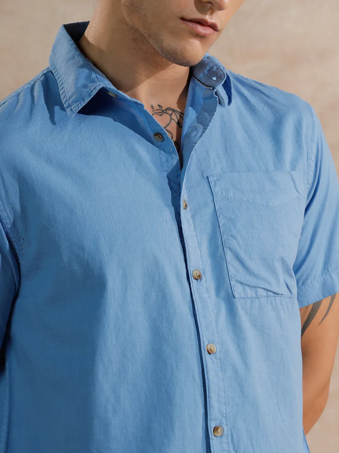 Men’s Sky Blue Casual Short Sleeve Shirt - Image 5