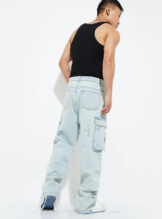 Skyline Cargo – Light Blue Distressed Denim Pants - Image 4