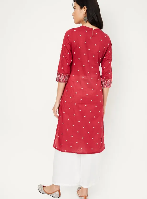 Crimson Blossom Straight Kurta – A Fusion of Tradition and Modern Grace - Image 2