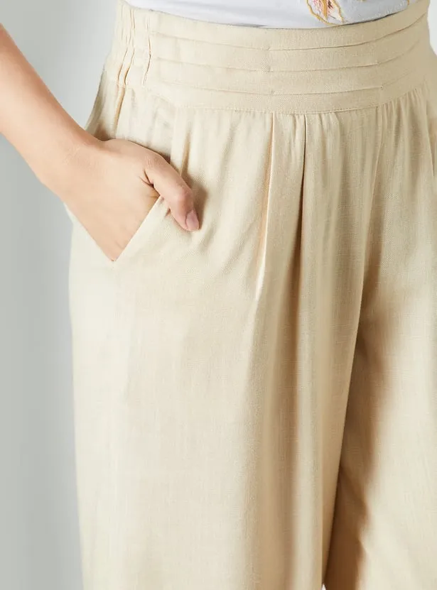 Beige Elastic Waist Wide-Leg Pants – Effortless Comfort Meets Minimal Chic - Image 2