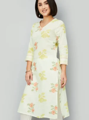 Off-White Floral Printed Straight Kurta – Effortlessly Elegant Everyday Wear