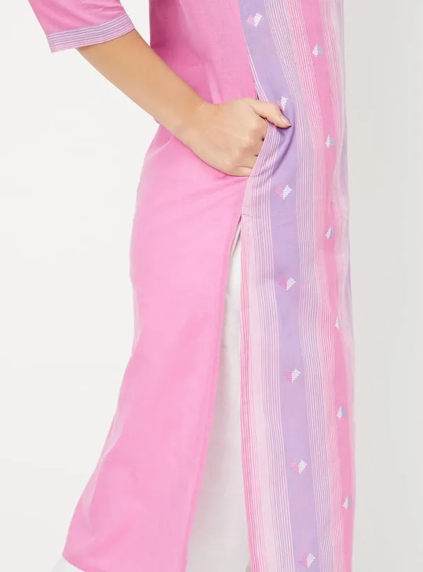 Rose Twilight Striped Kurta – Playful Hues, Breezy Elegance - Image 2