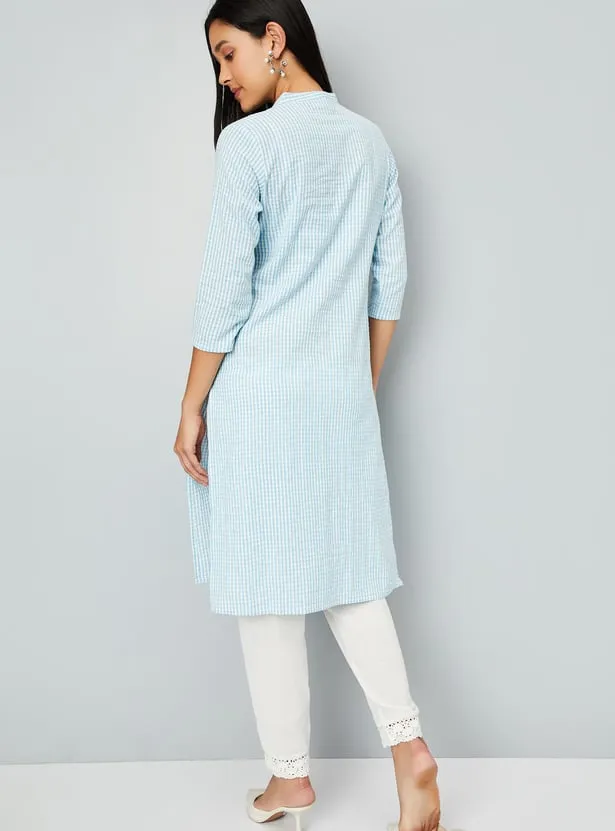 Sky Blue Gingham Straight Kurta – Fresh, Minimal & Timeless - Image 2