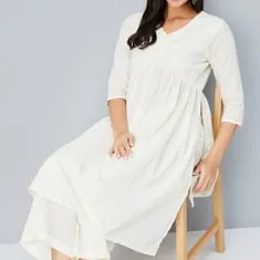 Off-White Gathered Empire Line Kurta – Timeless Simplicity in Ethnic Form - Image 4