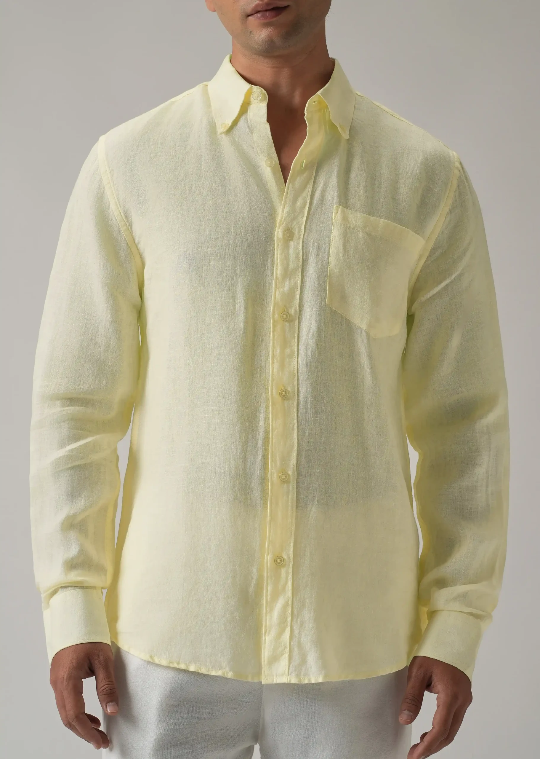Executive Linen Luxe – Pastel Yellow Men's Shirt - Image 4