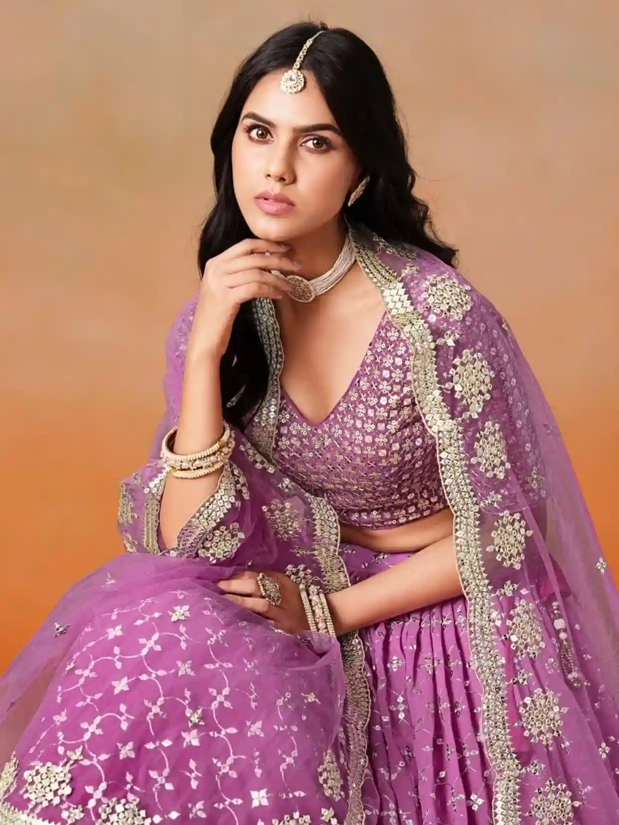 Bridal Rani Pink Ombre Georgette Lehenga Choli with Heavy Mirror & Sequin Work - Image 2