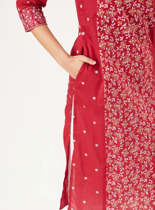 Crimson Blossom Straight Kurta – A Fusion of Tradition and Modern Grace - Image 5