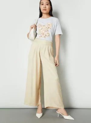 Beige Elastic Waist Wide-Leg Pants – Effortless Comfort Meets Minimal Chic