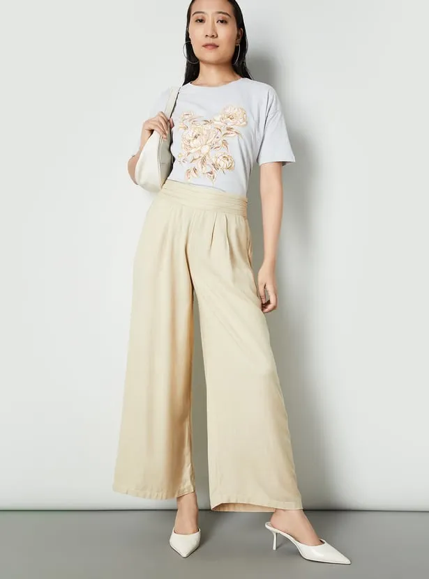 Beige Elastic Waist Wide-Leg Pants – Effortless Comfort Meets Minimal Chic