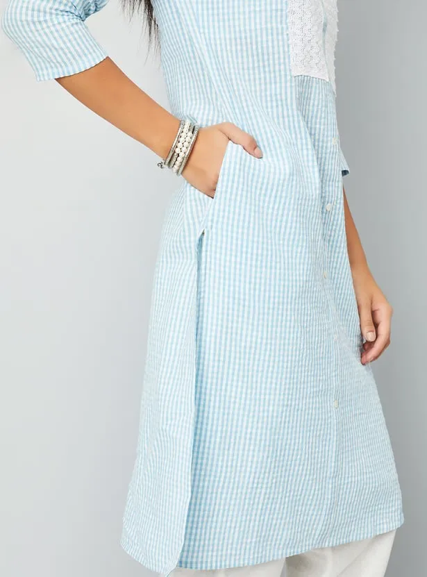 Sky Blue Gingham Straight Kurta – Fresh, Minimal & Timeless - Image 6