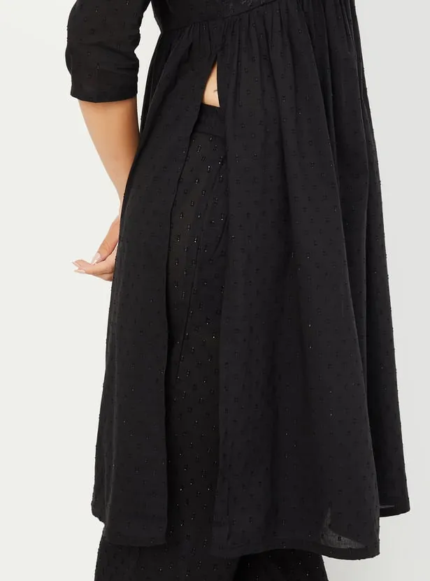 Black Solid Gathered A-Line Kurta – Timeless Elegance for Every Occasion - Image 2