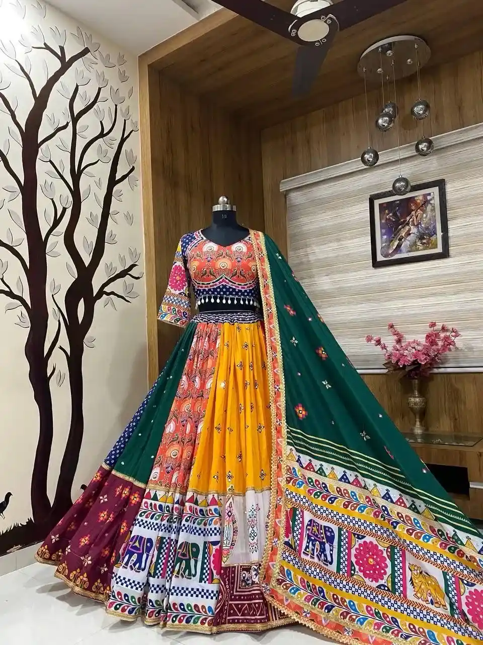 Multicolor Navratri Traditional Chaniya Choli with Embroidered Dupatta - Image 4
