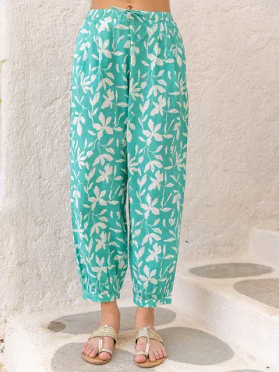 Turquoise Leaf Print Cotton Kurta Set – Breezy Comfort & Effortless Style - Image 2