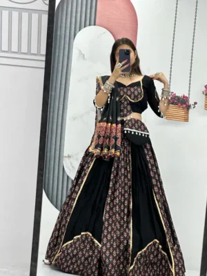 Heritage Wealth Black Printed Chaniya Choli with Contrast Dupatta – Festival Edition