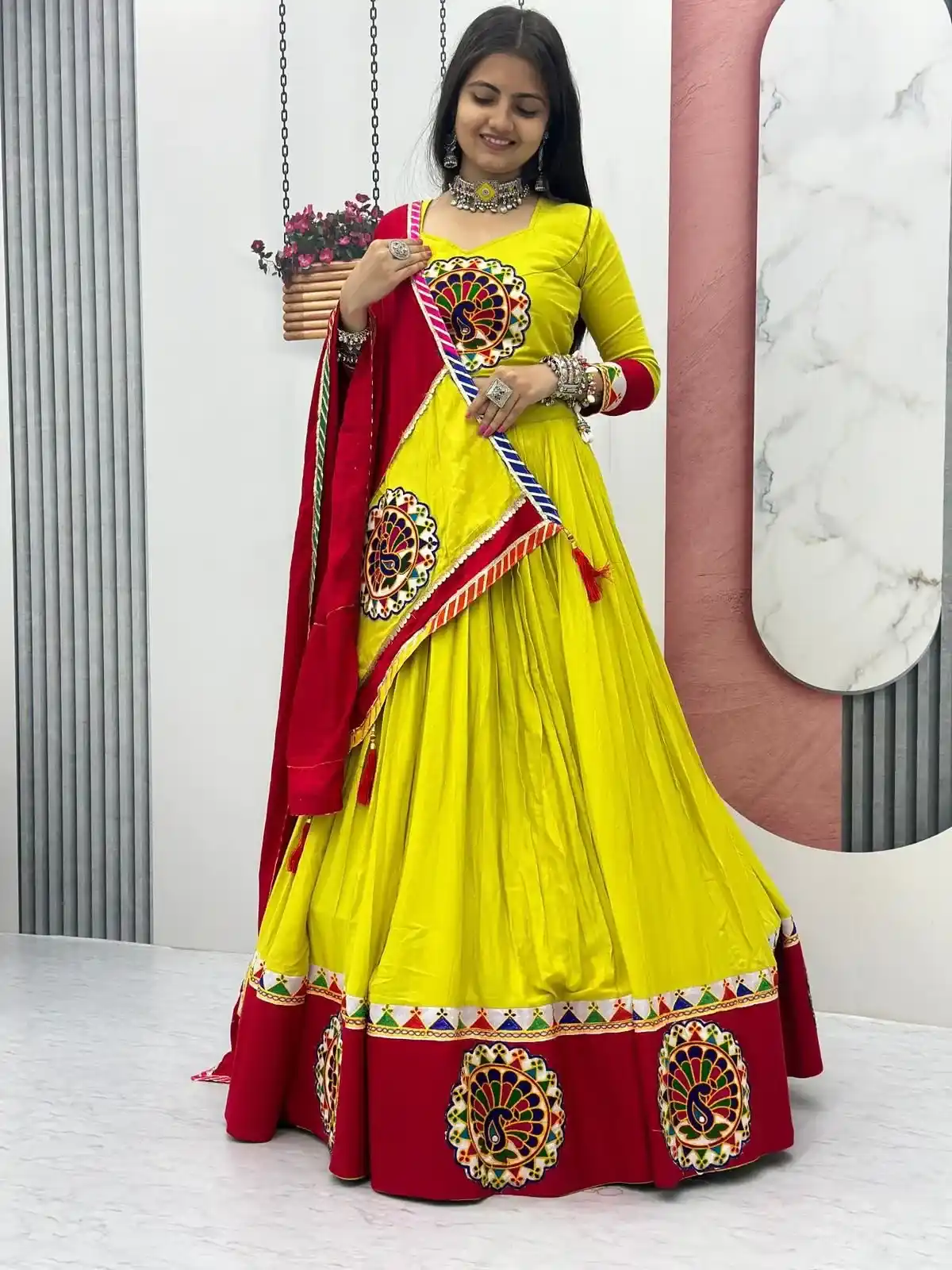 Sunburst Peacock Chaniya Choli – Folk Charm, Festive Glow - Image 2