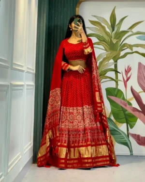 Red Bandhani Printed Chaniya Choli