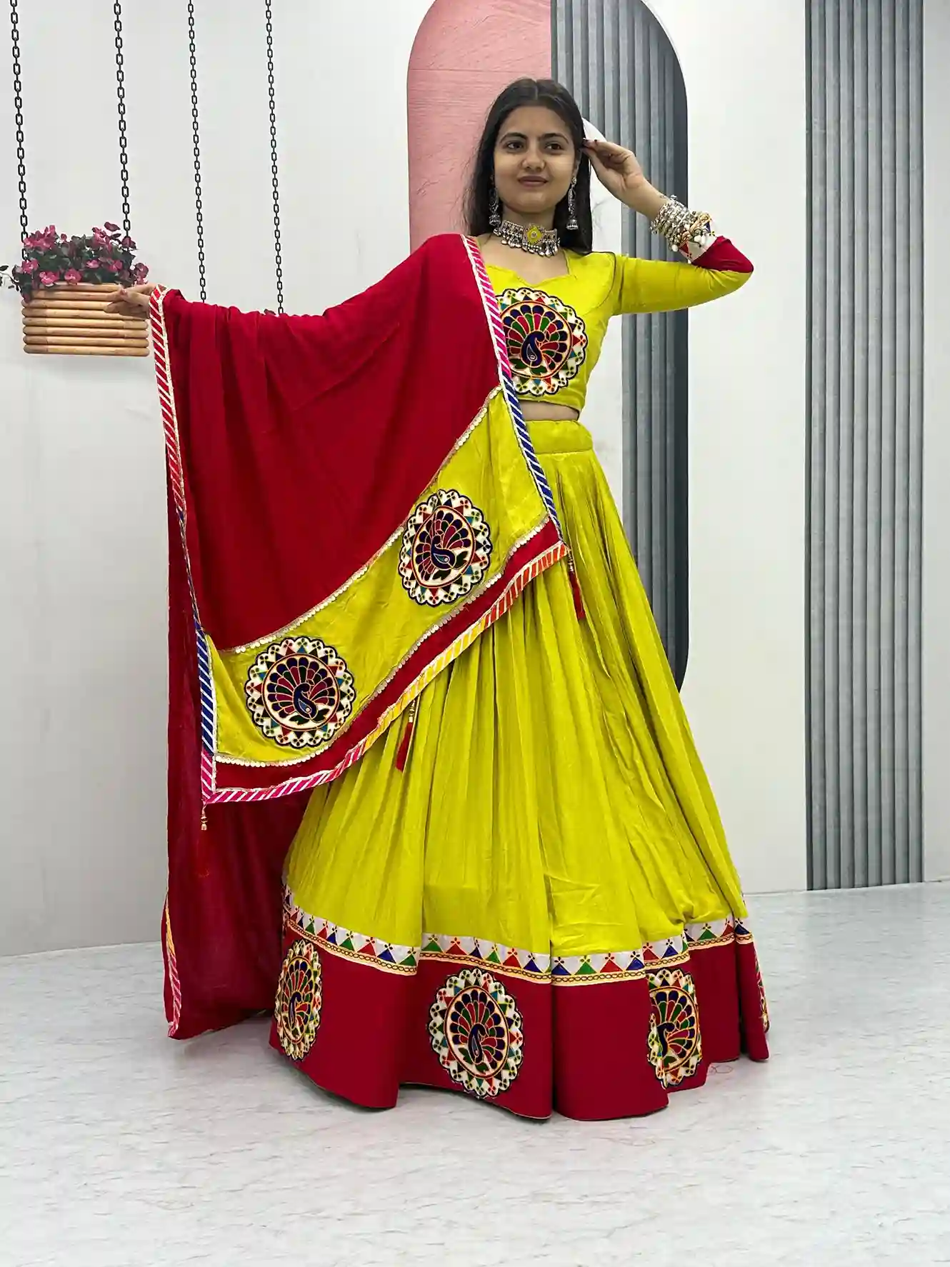 Sunburst Peacock Chaniya Choli – Folk Charm, Festive Glow - Image 5