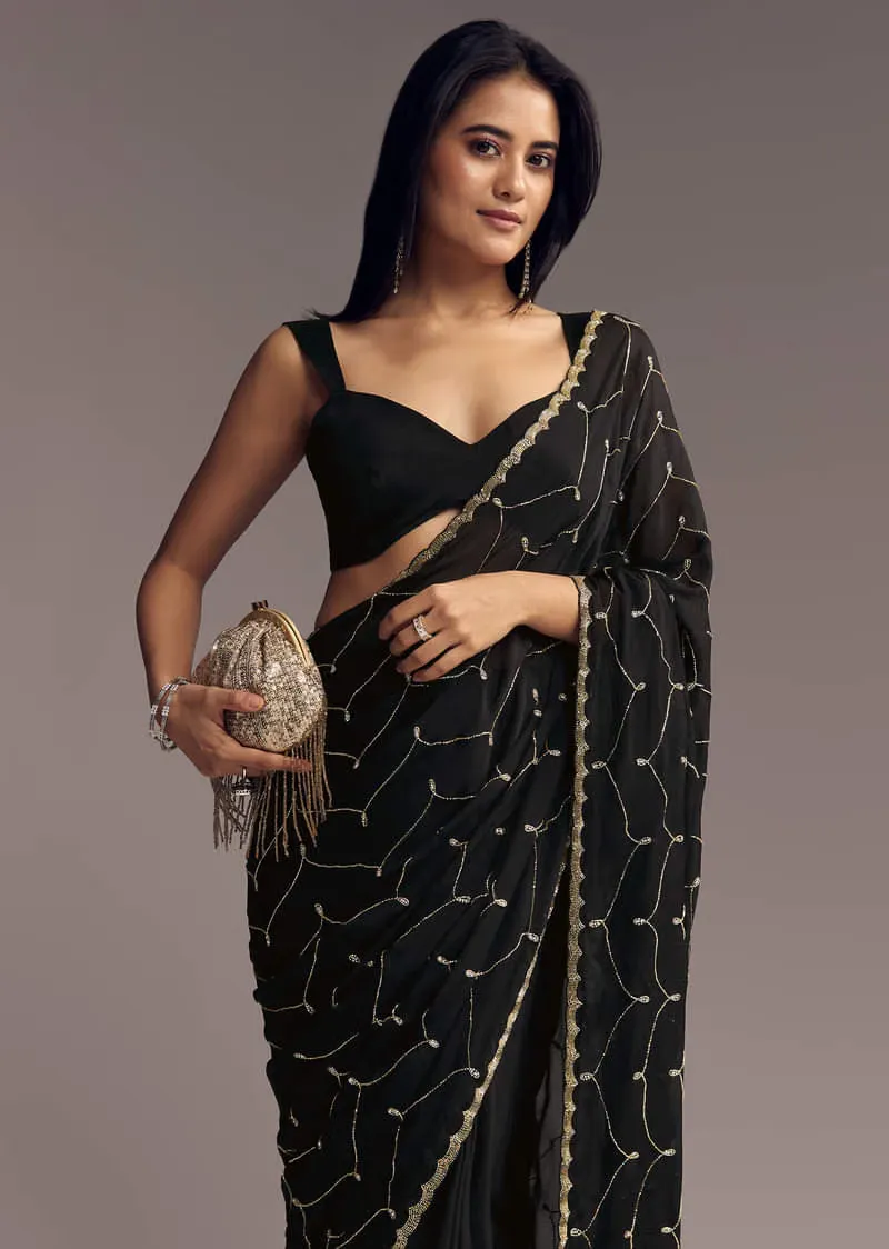Midnight Ledger Black & Gold Zari Saree - Image 4