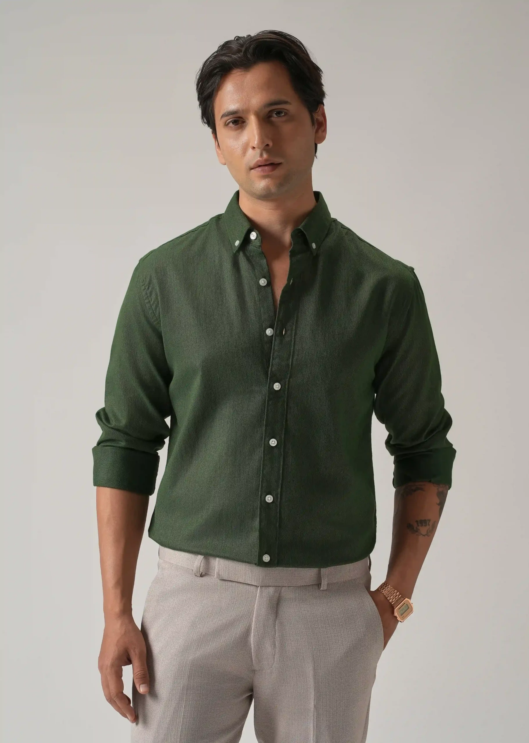 Cilantro Green Executive Linen-Blend Shirt – US Trade-Inspired Classic - Image 4