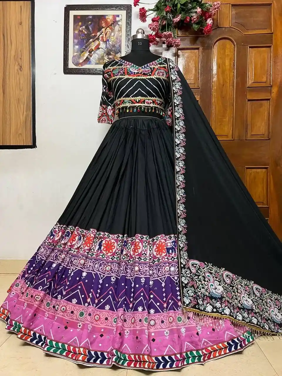 Embroidered Lehenga Choli with Multicolor Patchwork & Dupatta - Image 2