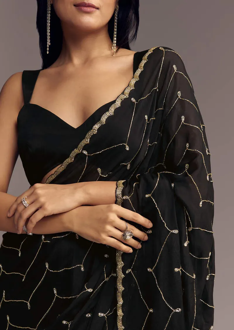 Midnight Ledger Black & Gold Zari Saree - Image 2