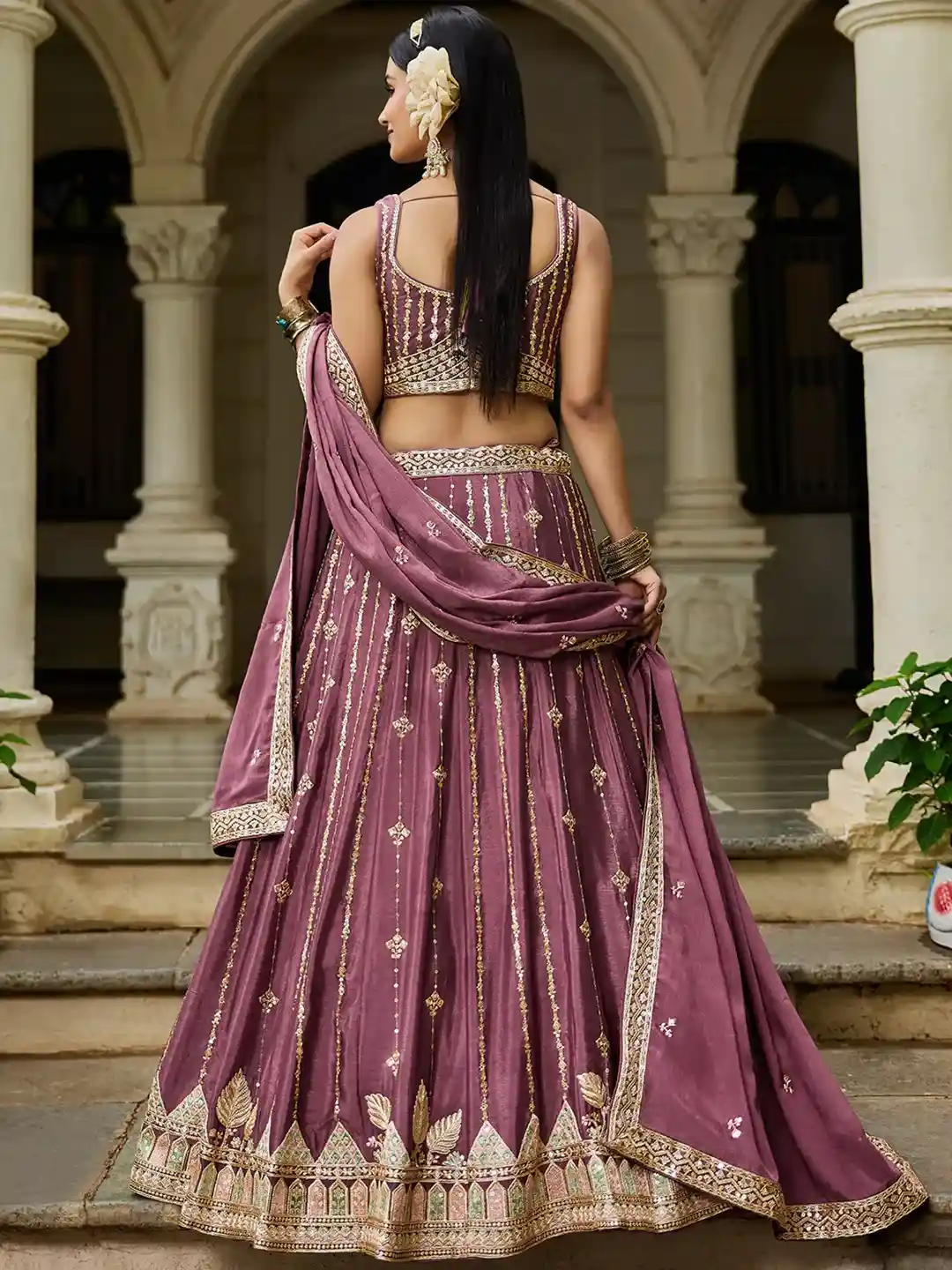 Regal Mauve Embroidered Lehenga Choli Set – A Royal Affair in Every Thread - Image 2