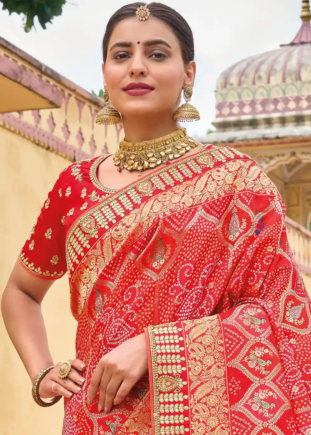 Red & Gold Heritage Zari Silk Saree - Image 4